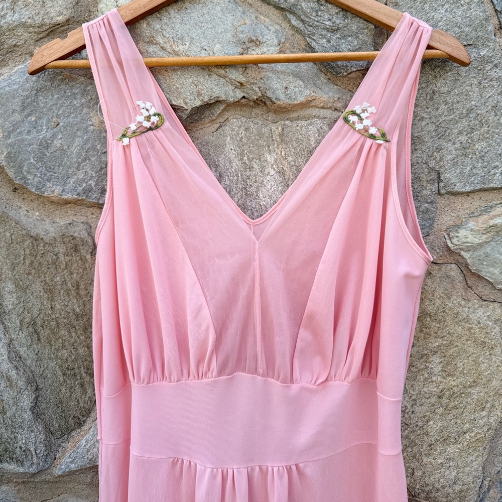 l.magnin Baby Pink Nylon Long Sleepwear Dress - Picture 2 of 8